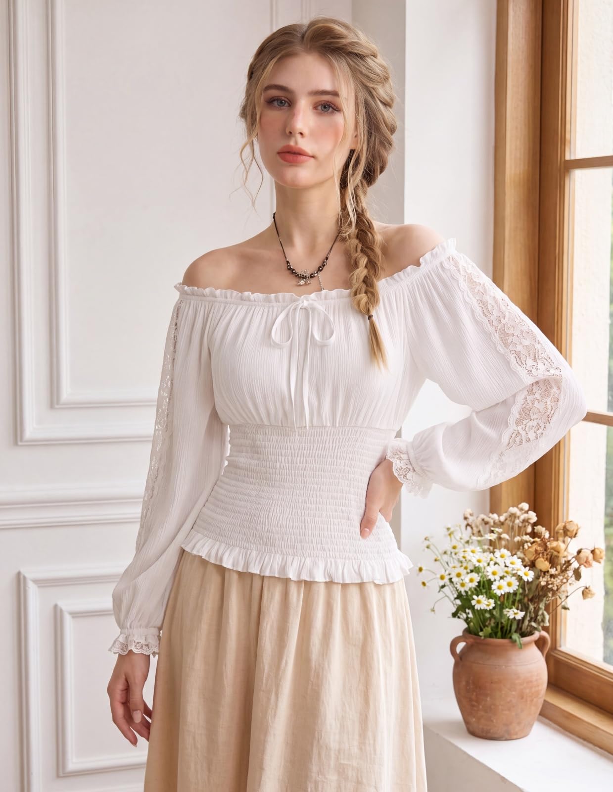 SCARLET DARKNESS Renaissance Schulterfrei Langarm Damenblusen