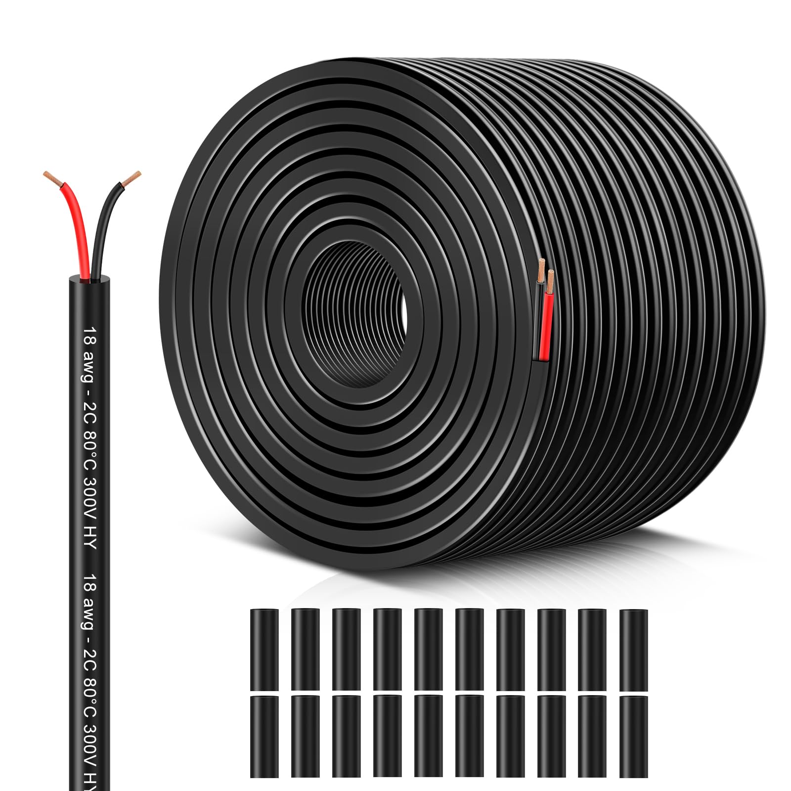 18 Gauge 2 Conductor PVC Cord, 12V Low Voltage/Oxygen-Free Copper/Flexible/18/2 Wire for Automotive LED Strips, Lamp Lighting, Marine - 100FT