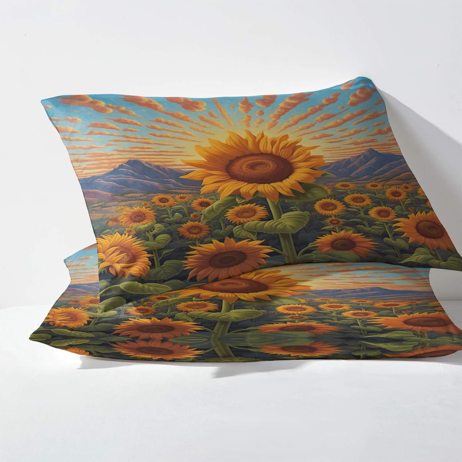 NOGAWA Sunflower Sheets California King Size, Yellow Floral Bed Sheets, Patterned Bedding Sheets & Pillowcases 4 Piece Set - Soft Microfiber Deep Pocket Fitted Sheet & Flat Sheet & 2 Pillow Cases