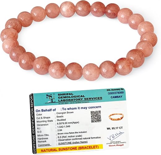 Sunstone Bracelet Original Certified - 100% Authentic Sunstone Crystal Bracelet for Man &amp; Woman for Happiness, Joy, Positi...