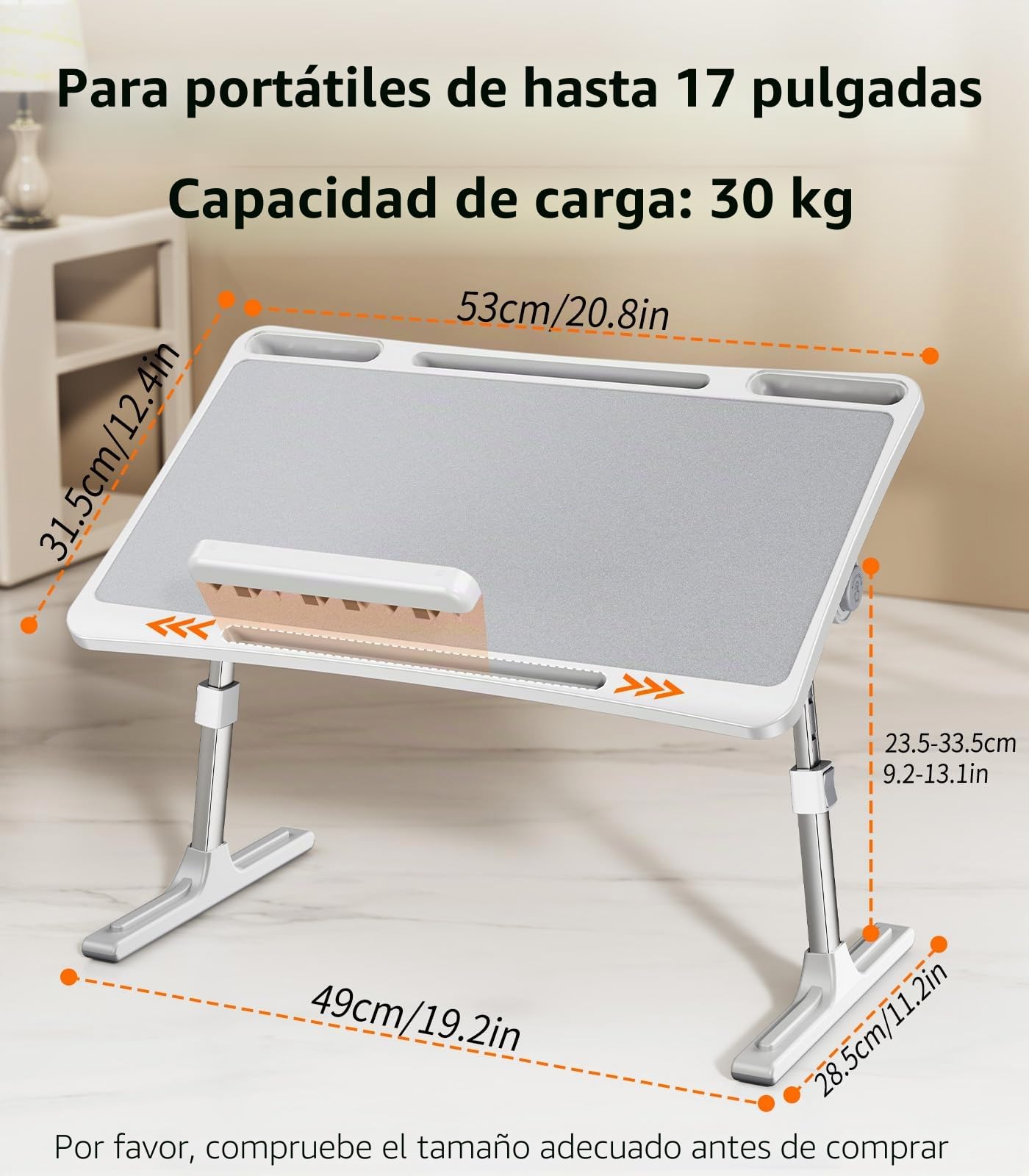 Mesa de cama plegable para ordenador portátil, altura ajustable, para cama, mesa de tablet, soporte para ordenador portátil, compatible con portátiles de 17 pulgadas, para sofá, bandeja