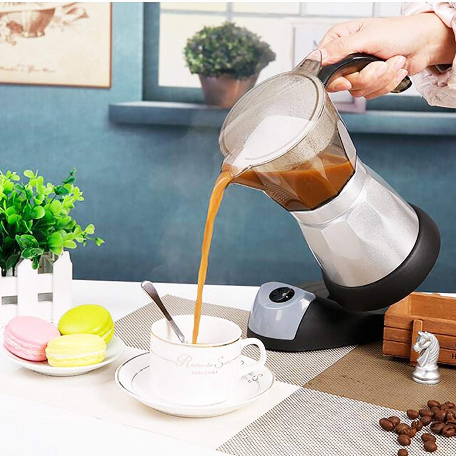 Pot Moka Électrique de Grande Capacité 220V Machine à Expresso Percolateur Classique Café et Thé pour Lave-vaisselle 300ml Argent