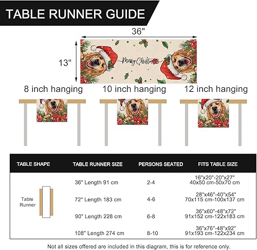Miniatura 2 de Seliem Camino de mesa de perro Golden Retriever de Feliz Navidad, cachorro de Pascua de bayas rojas, decoración de mesa de comedor, decoración de