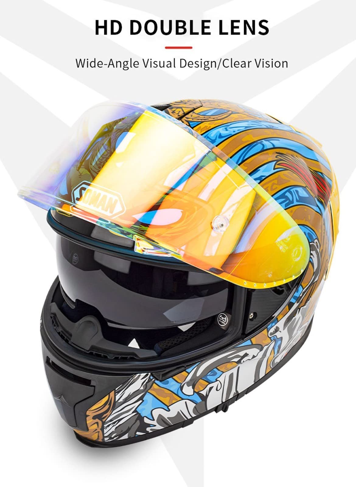 Casque Moto Intégral OZONE Sprint - Grand Angle Vision - 2 Tailles EPS - Ventilation Optimisée