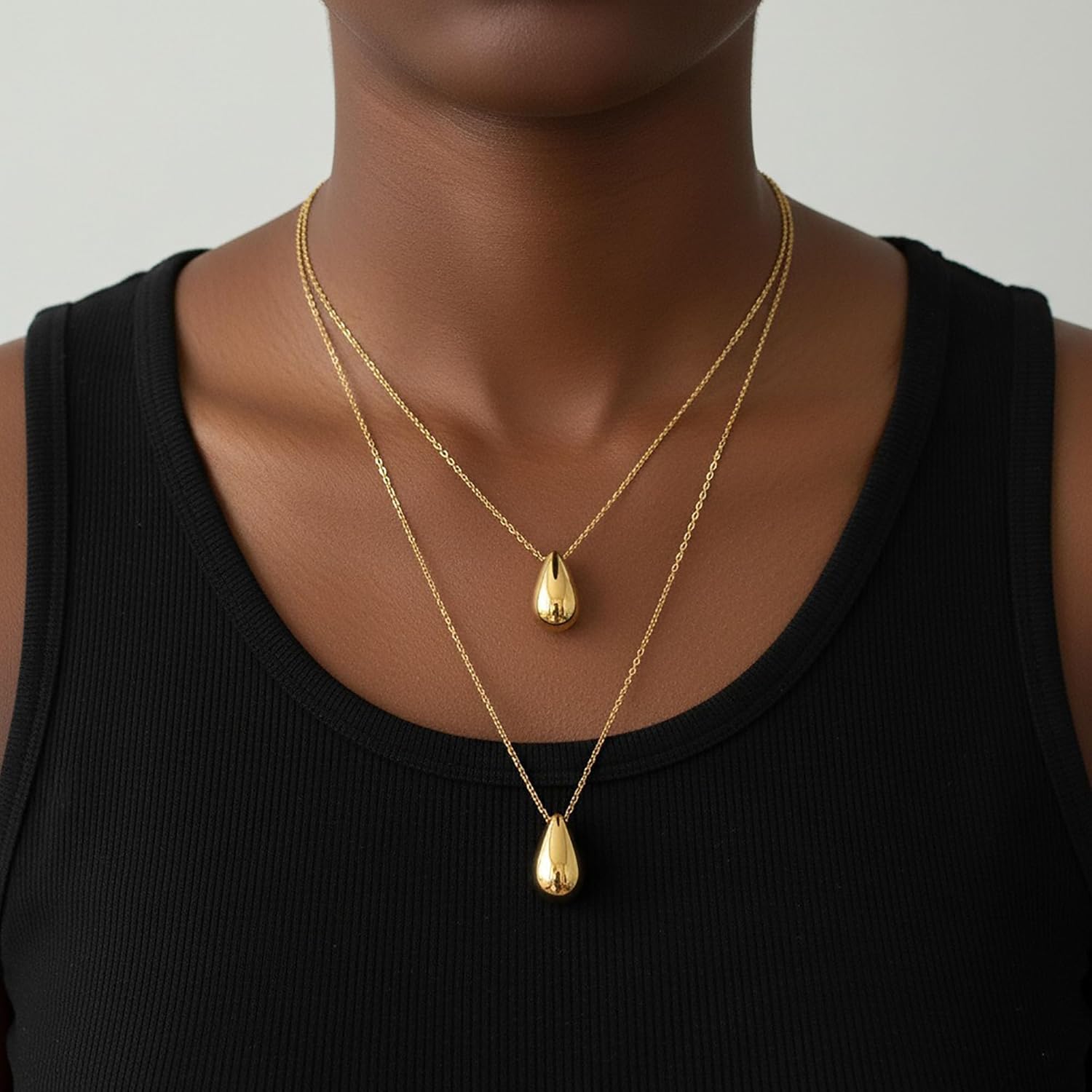 Dainty Gold Layered Necklaces for Women Chunky Teardrop Pendant Trendy Jewelry Gifts - Image 4
