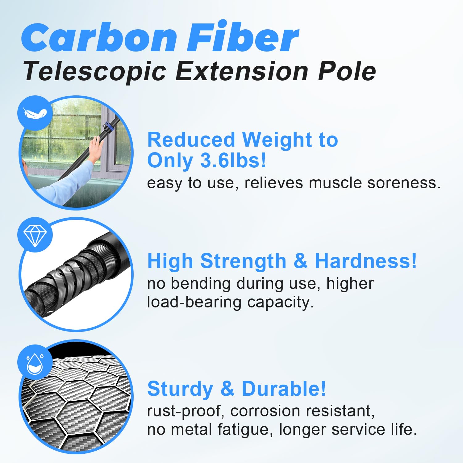 Manche Telescopique En Fibre De Carbone 9,15m, Perche Telescopique Pour Le Nettoyage Des Rouleaux De Peinture,Tige Télescopique Légère Et Stable Pour Les Travaux De Peinture Avec Tête