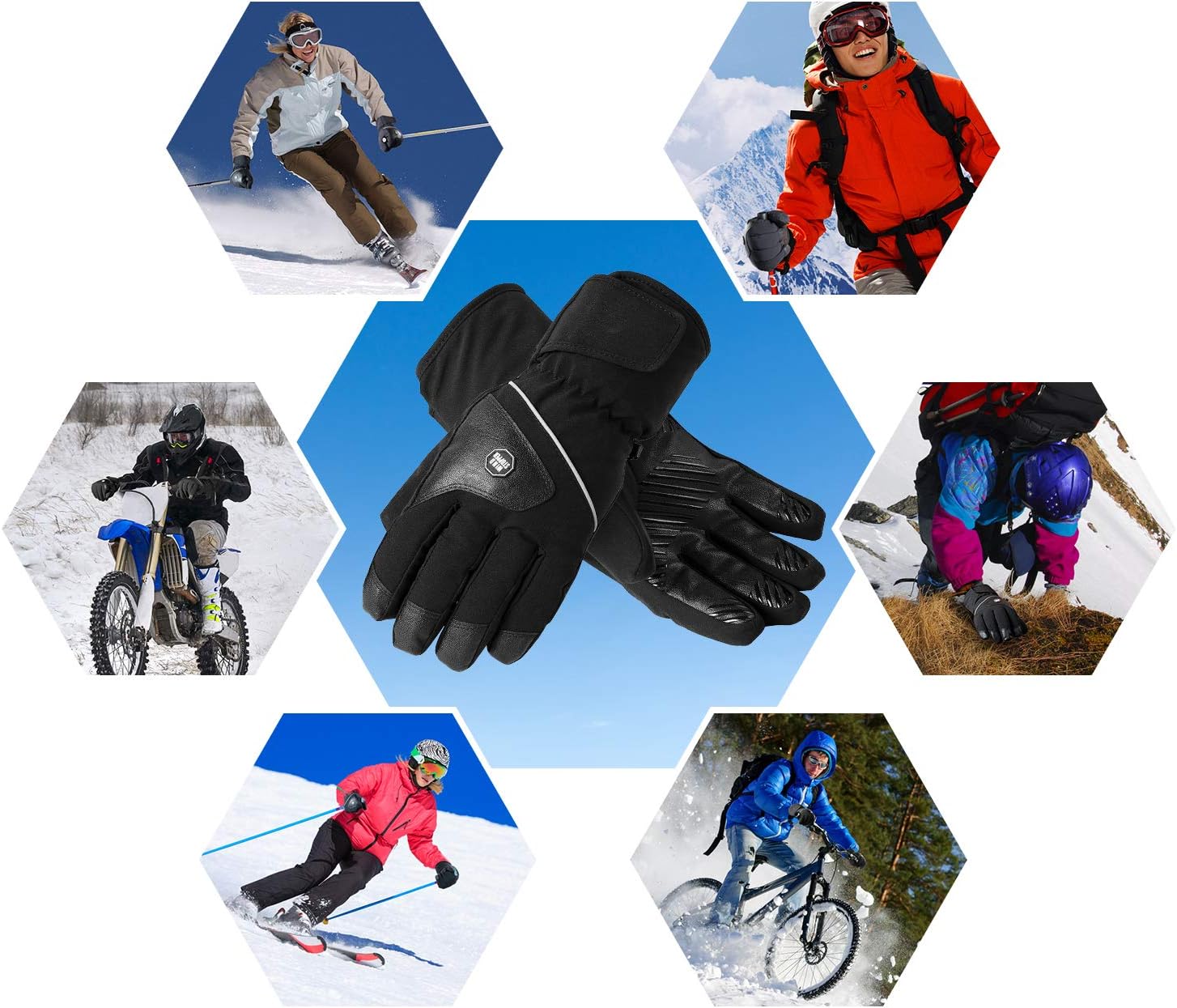 HiCool Winter Ski Gloves for Men Women Double Layer Thicken Warm Snowboard Waterproof Cold Weather Outdoor Gloves : Clothing, Shoes & Jewelry