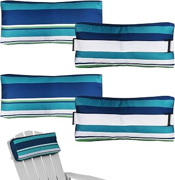 Outdoor Pillow for Chaise Lounge Chair, 4 Pack Chaise Lounge Pillows Water Resistant Head Support Pillow with Adjustable Strap for Patio Garden Pool Beach Chairs, Blue Stripes