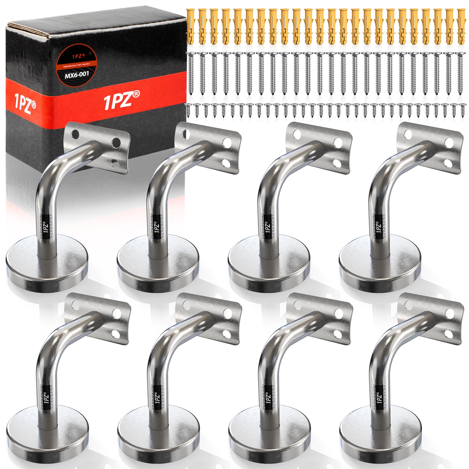 1PZ ES6-WE7 8 Piezas Soporte pasamanos Fijación de barandilla Acero inoxidable Duradero Adecuado para Jardín Balcón Biblioteca Interior Exterior Escalera Pasamanos de forma redonda u ovalada.（plata）