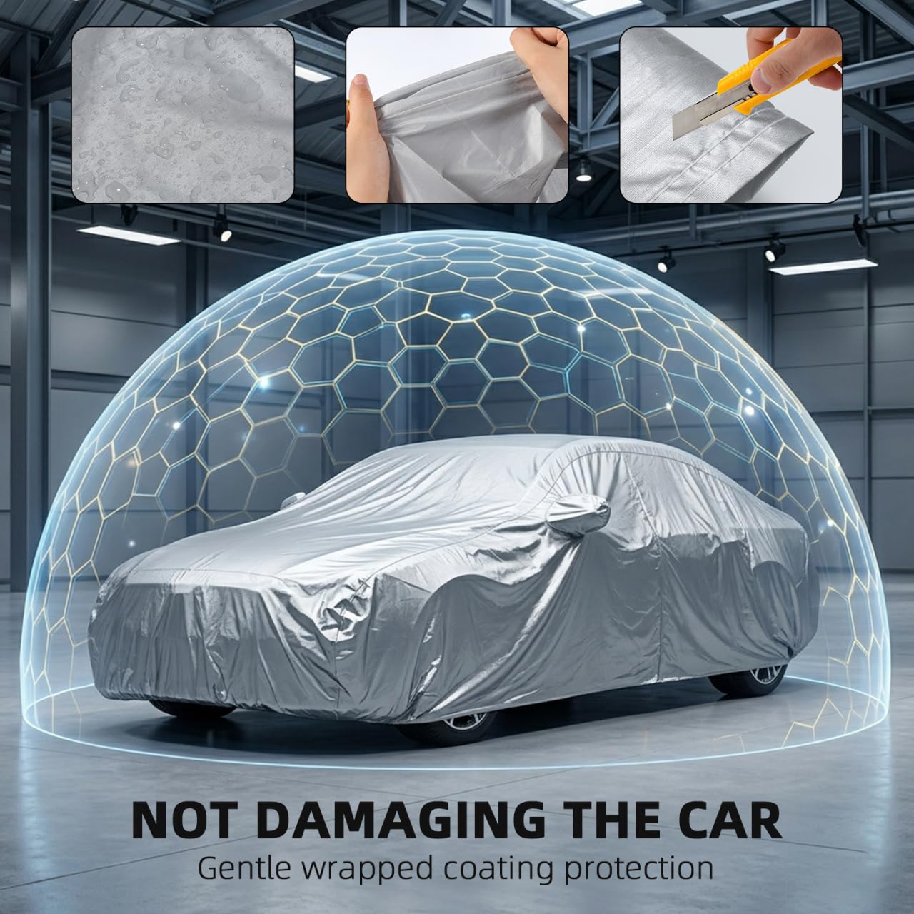 STOBOK Universelle Autoabdeckung, 490 x 170 x 110 cm WasserdichtAutoplane Outdoor, UV-Schutz Abdeckplane Auto Winter Sommer, Faltgarage Car Cover - XL
