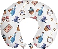 Vista 116 de Lunarable Teal Travel Pillow Neck Rest, Aquatic Fauna Theme Hand Drawn Style Various Starfish in Blue Shades, Memory Foam Traveling Accessory for