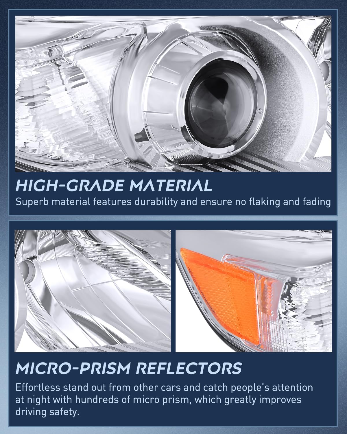 Nilight Headlight Assembly Compatible with 2011 2012 2013 2014 2015 2016 2017 2018 2019 2020 Toyota Sienna Chrome Housing Amber Reflector Clear Lens Headlights Replacement