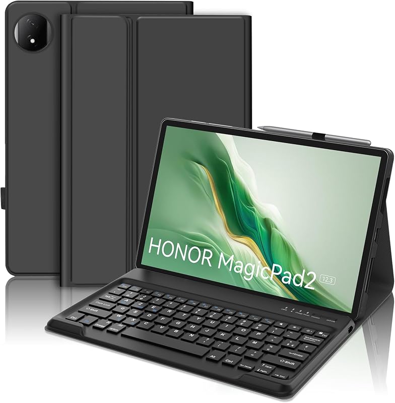 FOGARI Bluetooth Billentyűzet Honor MagicPad 2 WiFi Tablethez - Mágneses Vezeték Nélküli Védőtok 12,3 Hüvelykes Készülékhez, Fekete, AZERTY