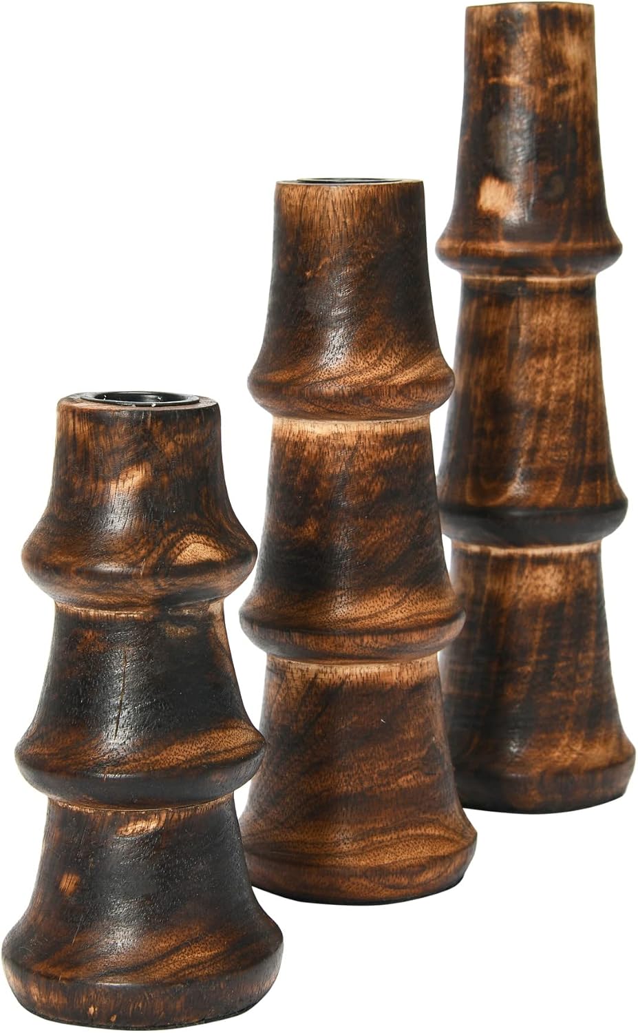 Main + Mesa Wooden Waves Taper Candle Holders, Set of 3