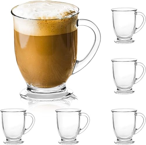 Tazas de café de vidrio de 15 onzas / 15.2 fl oz, tazas de café transparentes con asas, perfectas para café con leche, capuchino, café expreso, té y