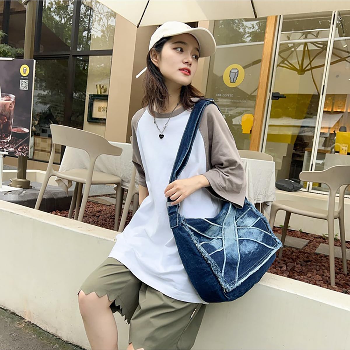 Fashion denim handbag shoulder bag large capacity retro Messenger bag bag for men and women (Denim Dark Blue)
