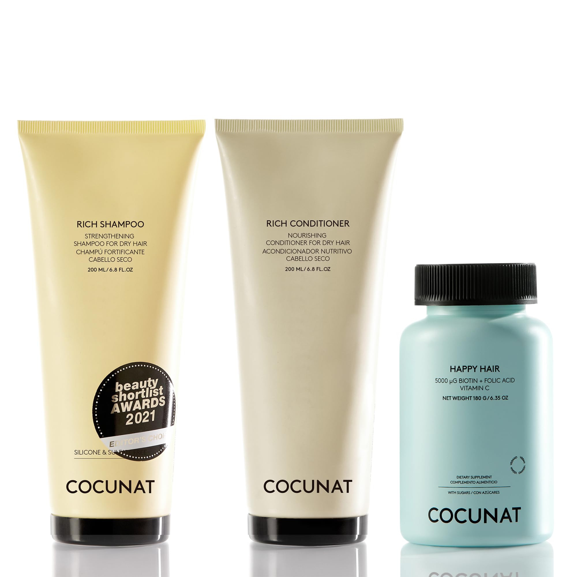 COCUNAT, Shampoo and Conditioner for Rich Happy Hair, Hair Vitamins, Anti-frizz, Sulphate- and Silicone-free