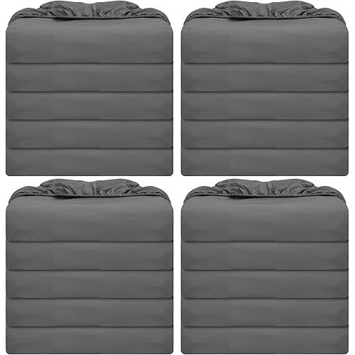 Preboun 20 Pack Fitted Sheets Bulk with Pocket Elastic Corners Comfy Microfiber Fabric Soft Bed Sheet for School Dormitory Home Hotel Hospital Room Massage Table(Twin,Gray)