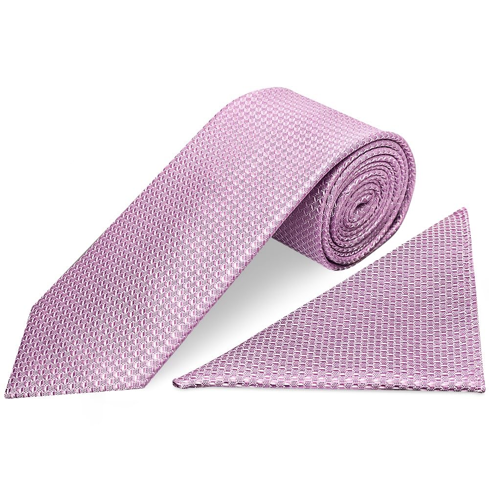 Ties R Us Men's Purple & Lilac Lavender Textured Classic Tie And Pocket Square Set