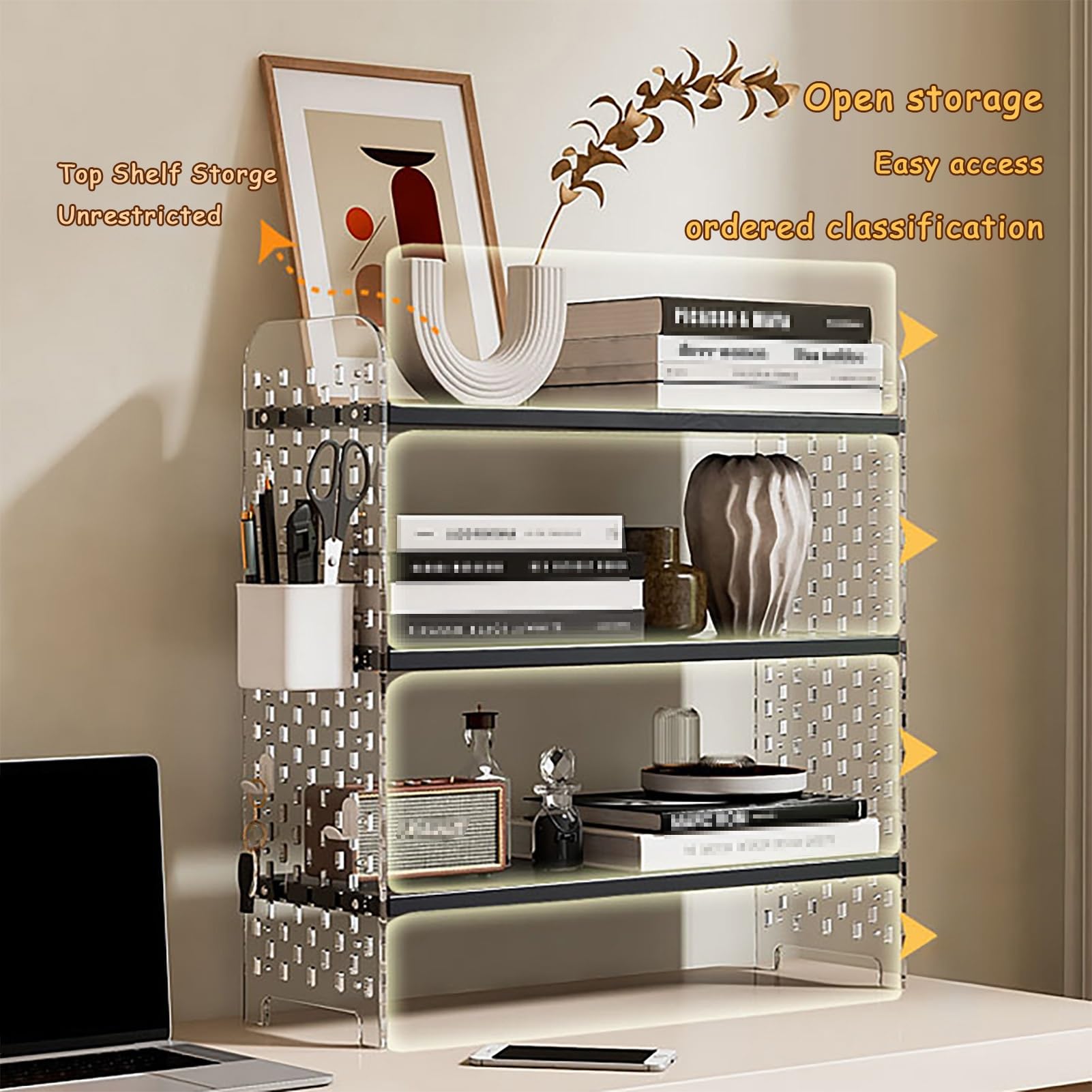 Bureaublad plank organisator, Desktop boekenplank Countertop organisator Display plank met houten beugels kleine boekenkast 60cm lengte