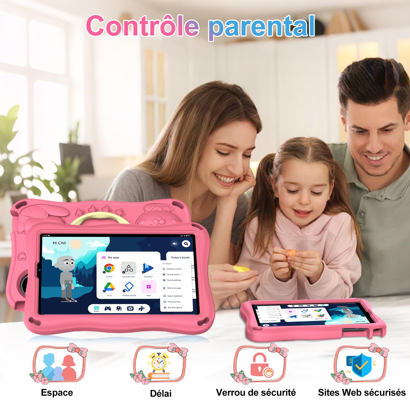 Tablet 9 Pollici Android 15 con Gemini AI, 32GB ROM + Espandibile 2TB, Octa-Core, Widevine L1, WiFi 5G,1340 x 800, BT5.0, Fotocamere 8MP/5MP, 5000mAh, Tablet con controllo parentale – Rosa