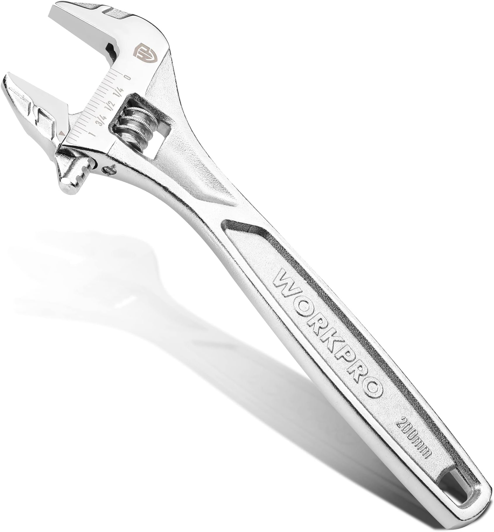 WORKPRO Adjustable Wrench, 8-inch Heavy Duty Spanner with Inch/Metric Scale, Premium Cr-V Steel, Chrome Plated