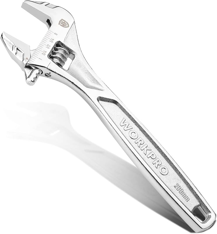 8" Adjustable Wrench, Cr-V Steel, Chrome Plated Finish | SAE & Metric Scales, Precision Jaw, Smooth Worm Gear, Ergonomic Grip for DIY, Auto Repair, Plumbing and Home Repairs