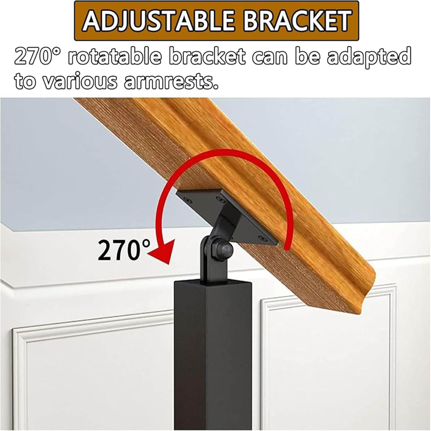 270° Adjustable Metal Railing Stair Post,Side Mount Stair Baluster Post,Indoor Square Railing Spindles,Staircase Handrail,Banister Column for Attics Decks Patio(Size:95cm/37.4in)