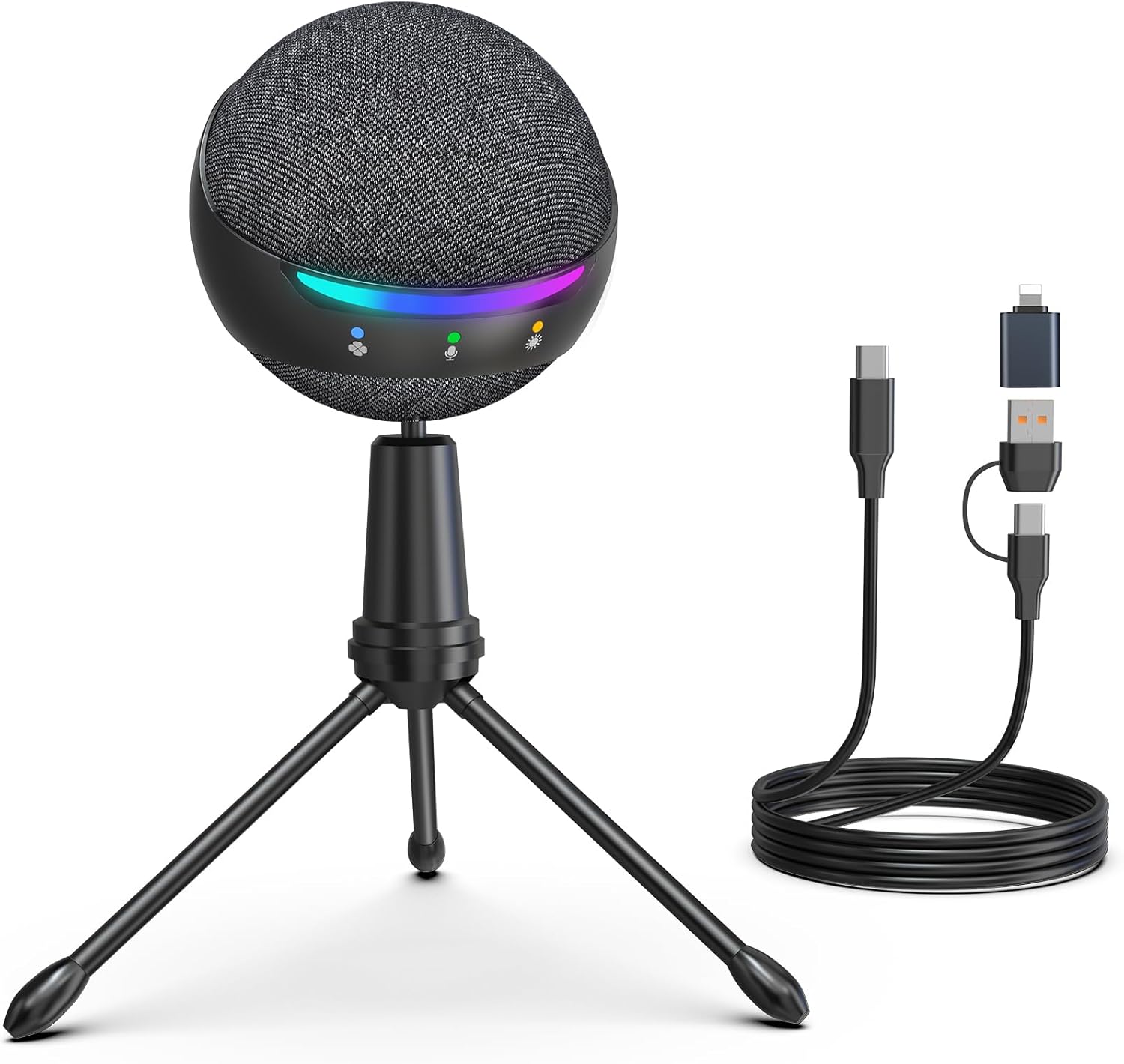 ZealSound RGB USB Microphone for iPhone/PC,Mic for Phone,ASMR,Gaming,Noise Cancel Microphones with Touch Mute/Echo/Volume Gain,Real Time Monitor,Podcast,Zoom YouTube Discord Twitch Video