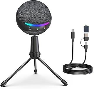 ZealSound RGB USB Microphone for iPhone/PC,Mic for Phone,ASMR,Gaming,Noise Cancel Microphones with Touch Mute/Echo/Volume Gain,Real Time Monitor,Podcast,Zoom YouTube Discord Twitch Video