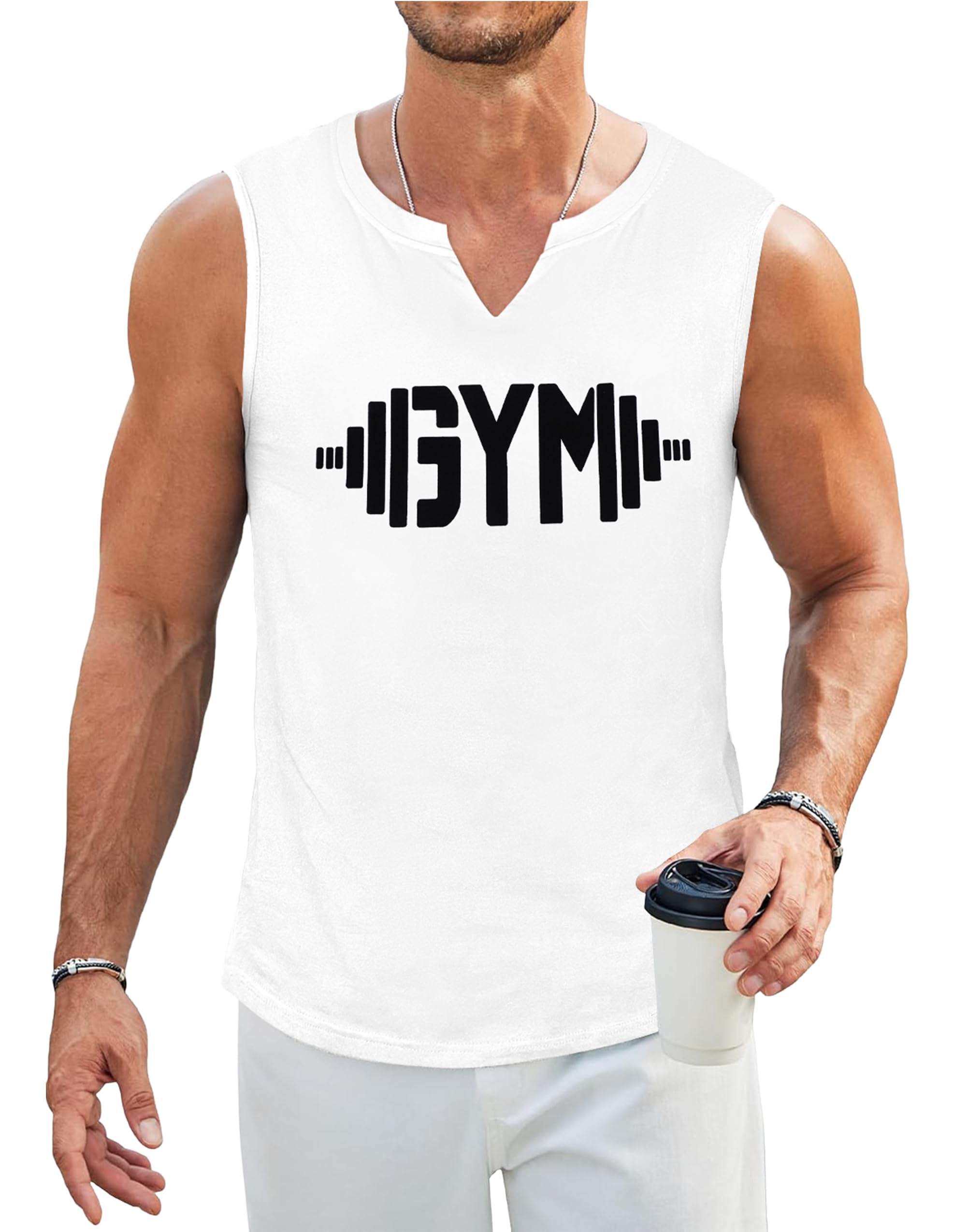 Mens Tank Top Men Graphic Shirts Letter Graphic Print Sleeveless V Neck Top Tank Tops Workout Muscle Tank Top