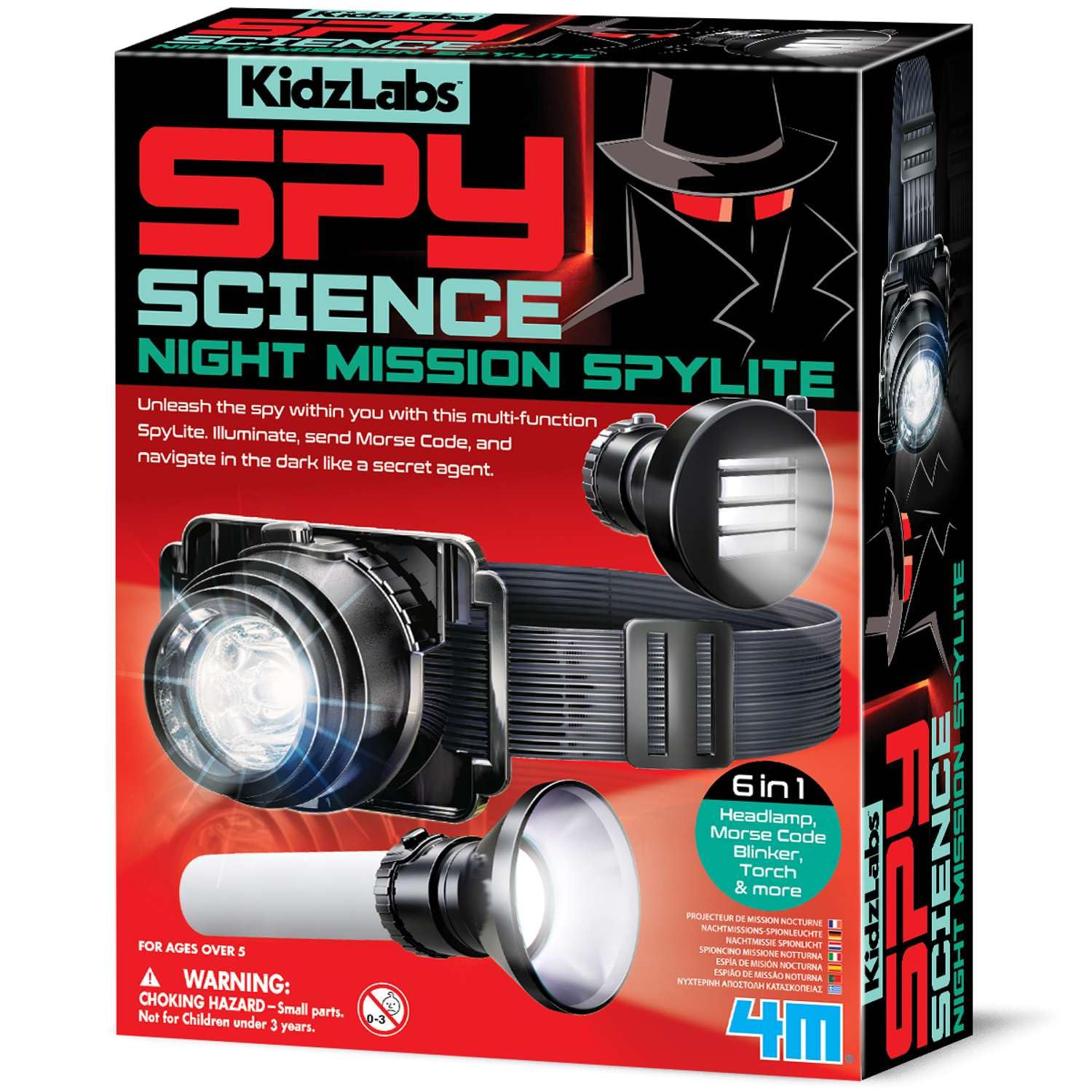 KidzLabs Spy Science Night Mission Spylite Kit – Build a Wearable Spy Light Tool & Learn About Circuits and Illumination | STEM Detective Toy for Kids Ages 8+