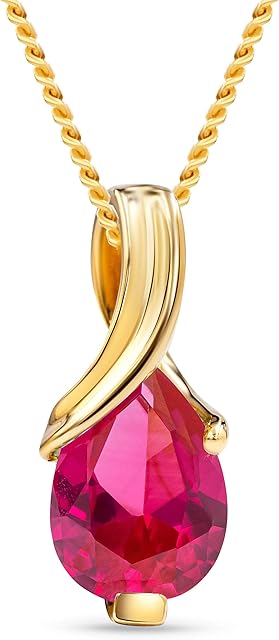 Miore necklace for women in 9 kt 375 white- yellow gold with pear shape topaz, ruby, aquamarine, emerald, sapphire, amethyst gem pendant- chain 45 cm- handmade- real gold- gift box included
