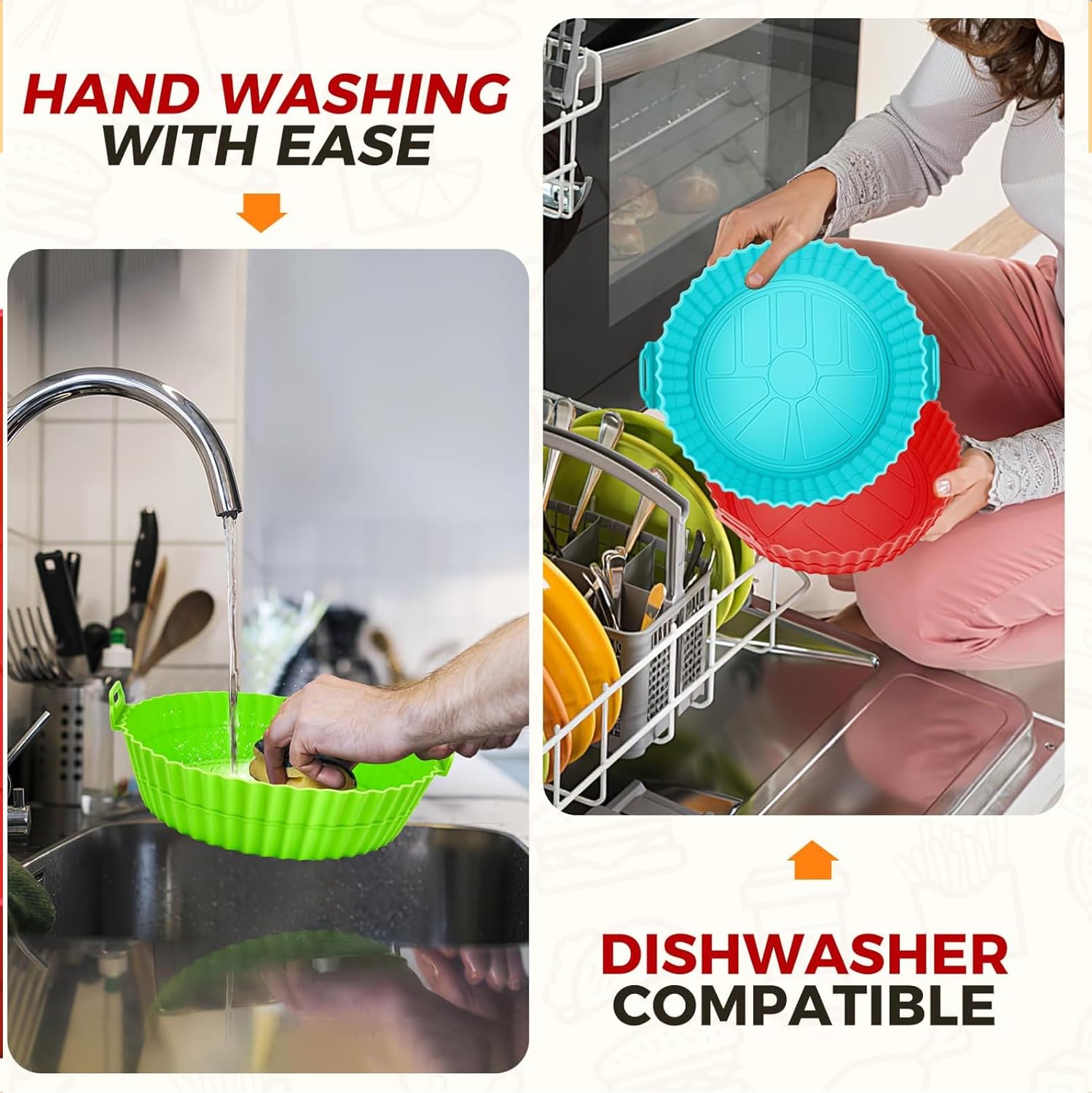 Fuelbyte 1 Pcs Silicone Air Fryer Accessories Set Includes Air Fryer Basket Bowl Baking Air Fryer Tray Liners Cake Moulds Tray Liner for Baking Roasting Frying 4