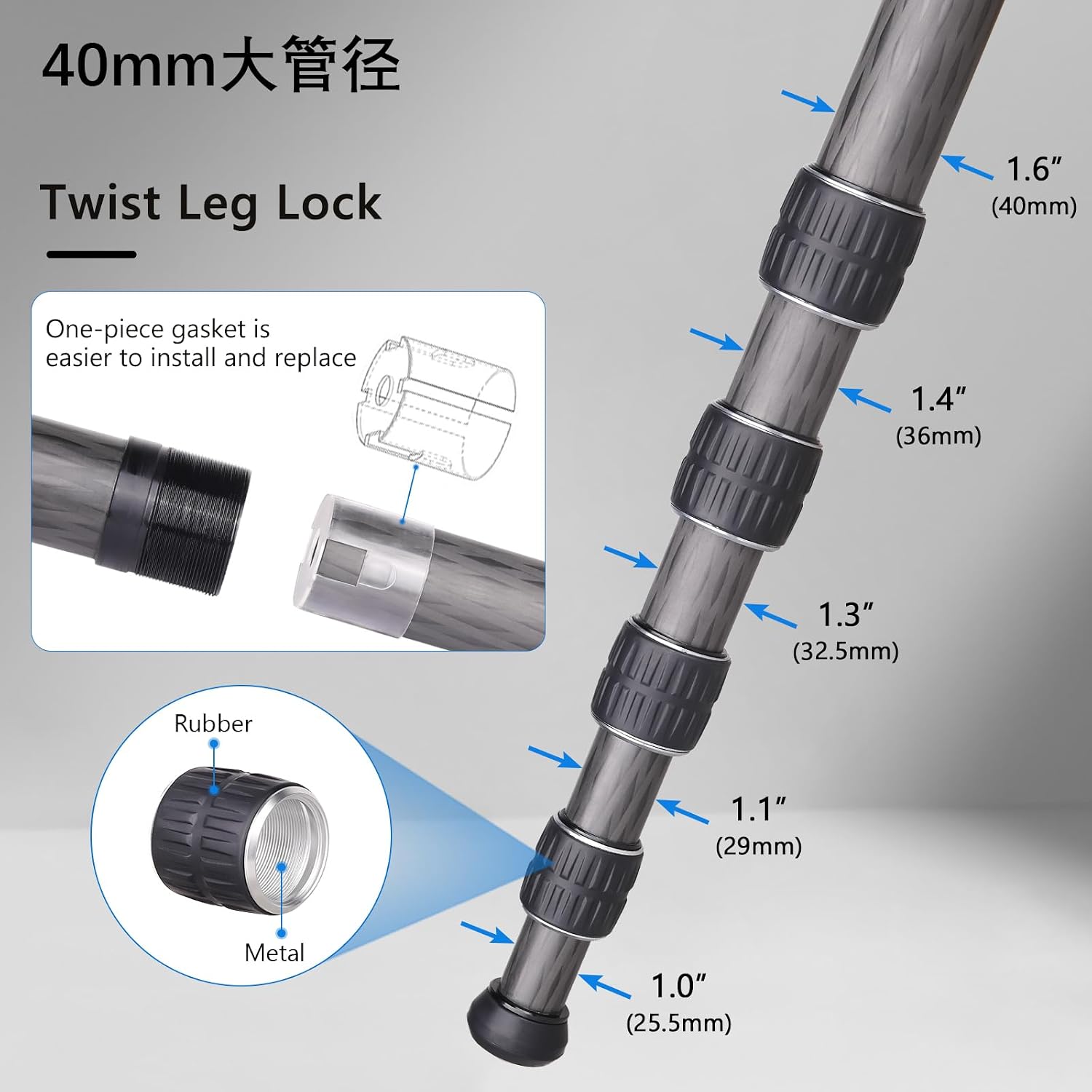 ARTCISE Carbon Fiber Tripod with 52mm Low Profile Ball Head Professional Heavy Duty Tripod for Camera, 10-Layer Carbon Fiber Tube, 5-Section with Max Tube Dia 40mm, Load Up to 88lbs/40kg