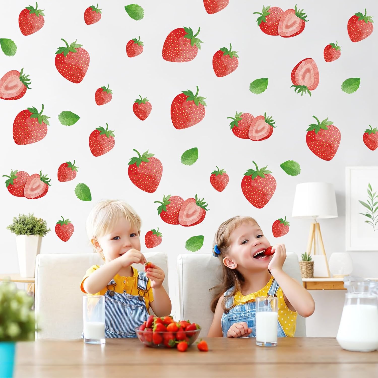 Strawberry Wall Decals - 8 Sheets 64 Pcs Removable Red Strawberry Wall Stickers Peel and Stick Fruit Wall Décor for Girls Bedroom Dorm Nursery Kitchen Bathroom