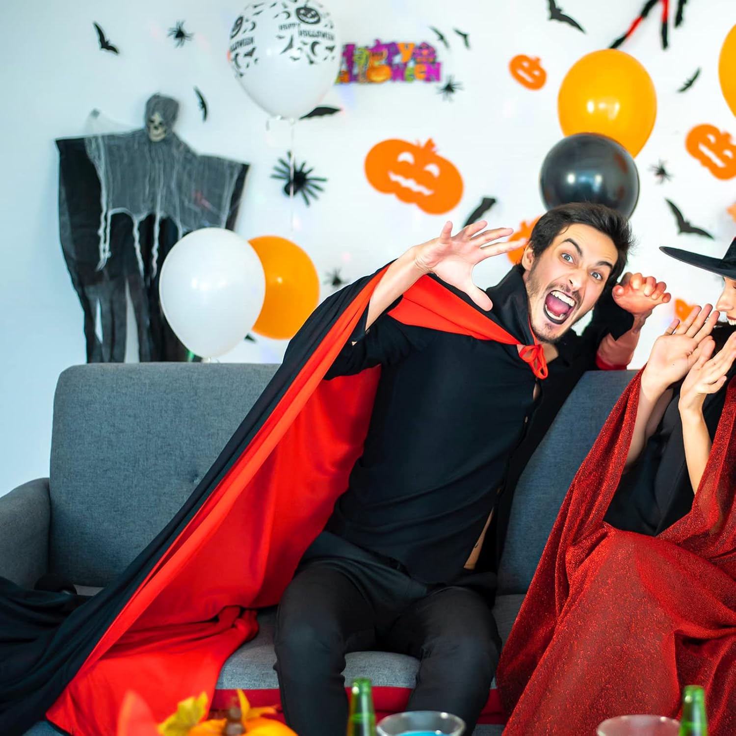 1.4Meters55Inch Unisex Halloween Vampire Costume Cosplay Cloak Cape Prop Dual-Layer Adult's Masquerade Supplies, Black - Image 5