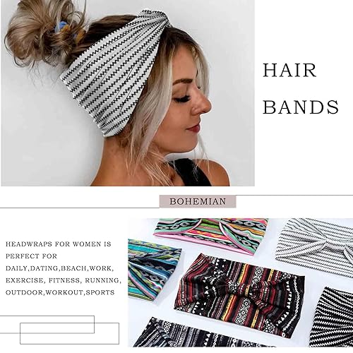 Vista 11 de Olbye Diademas anchas para mujer, diadema bohemia anudada, bandas elásticas antideslizantes para el cabello, diademas florales africanas, bandas