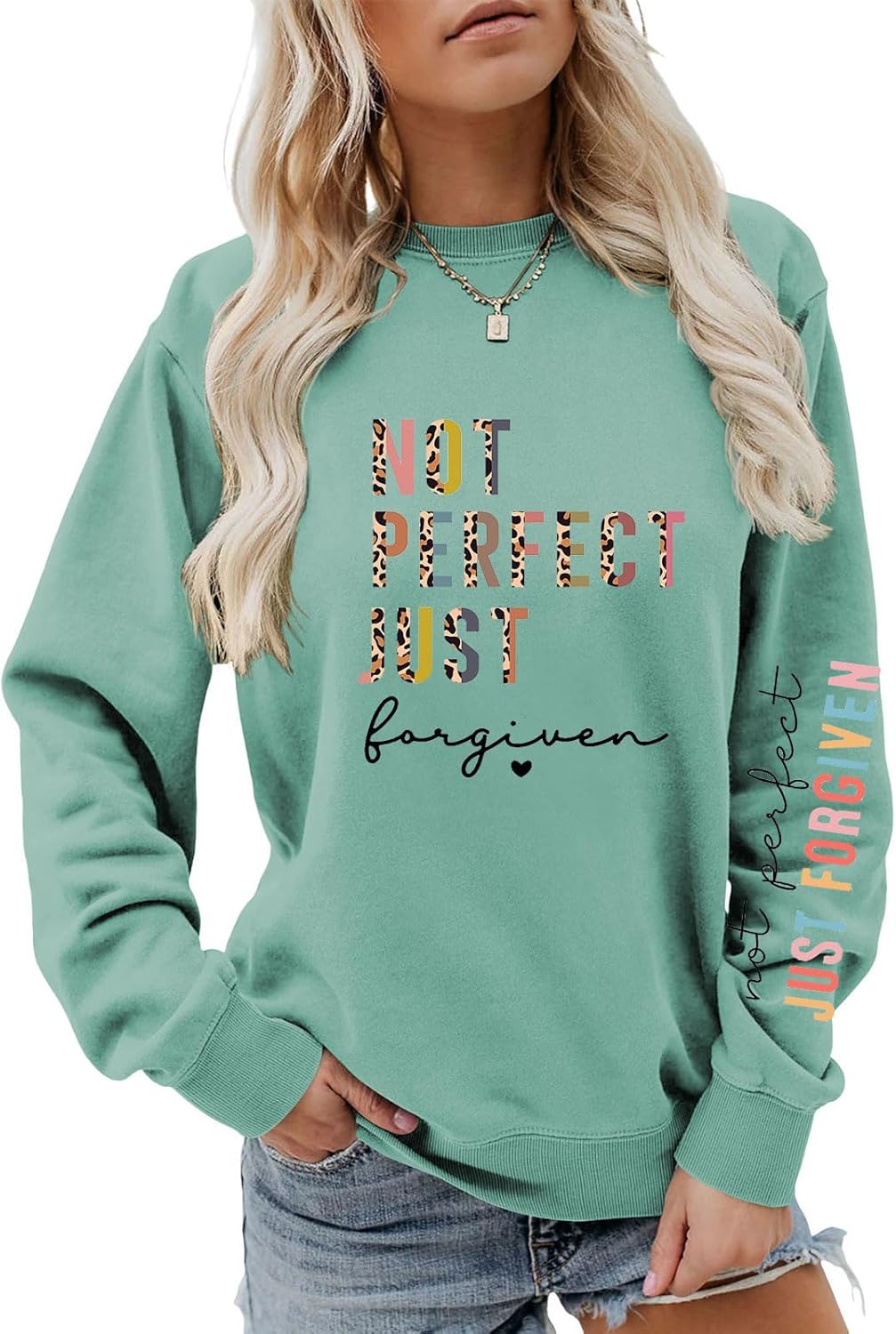 Not Perfect Just Forgiven Christian Sweatshirt For Women, Inspirational Bible Verse Easter Day Long Sleeve Tops