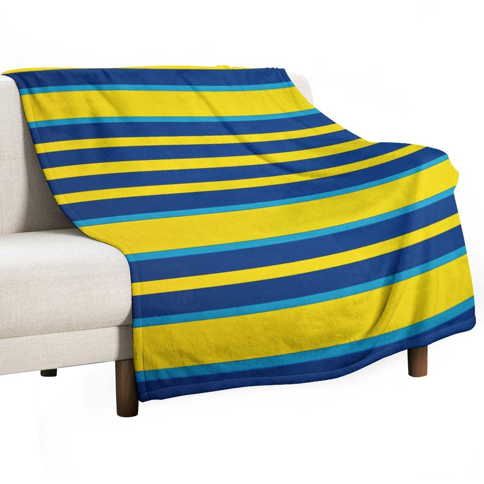 Couverture en flanelle 140x178cm plaid rayé jaune bleu lit canapé