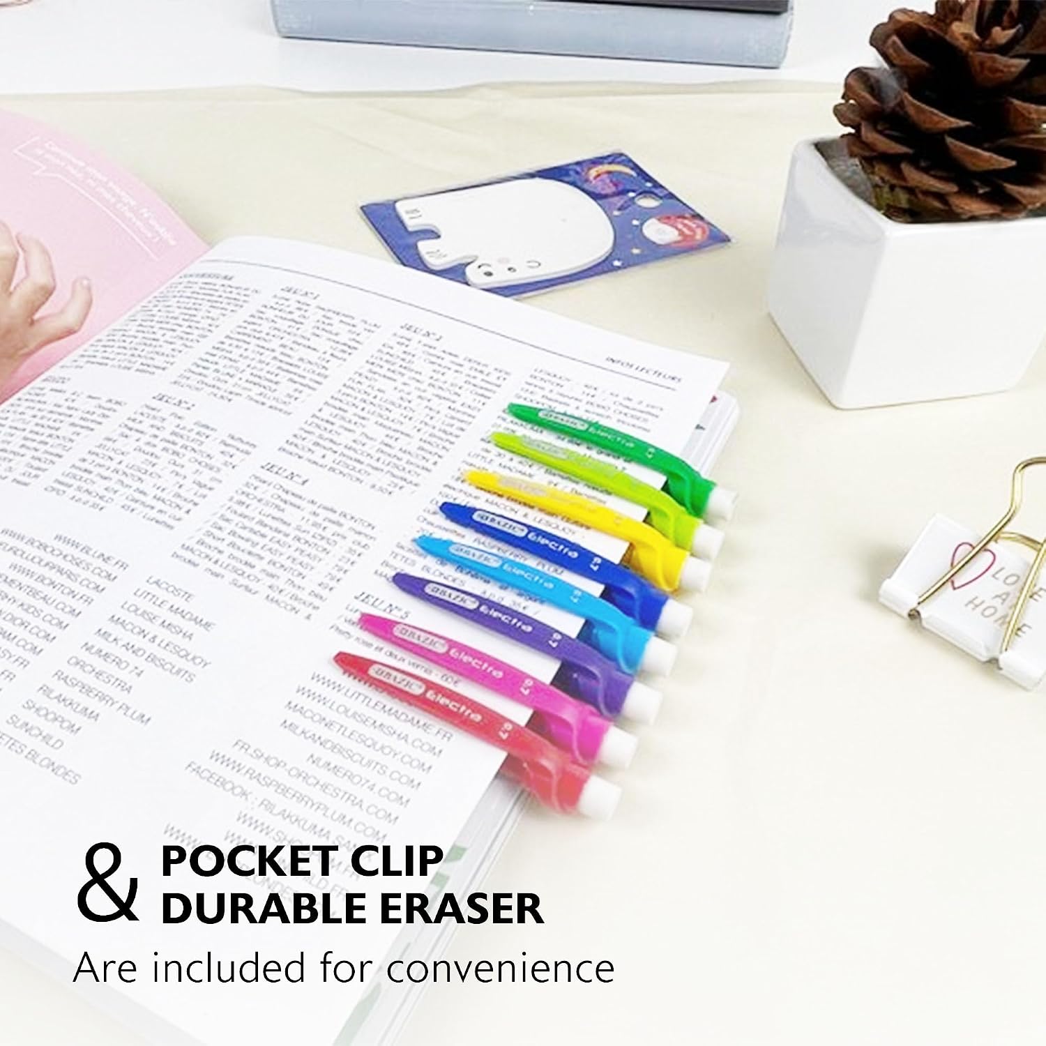 BAZIC US Flag Push A Point Pencil 8 Per Pack,Pink/Yellow/Blue