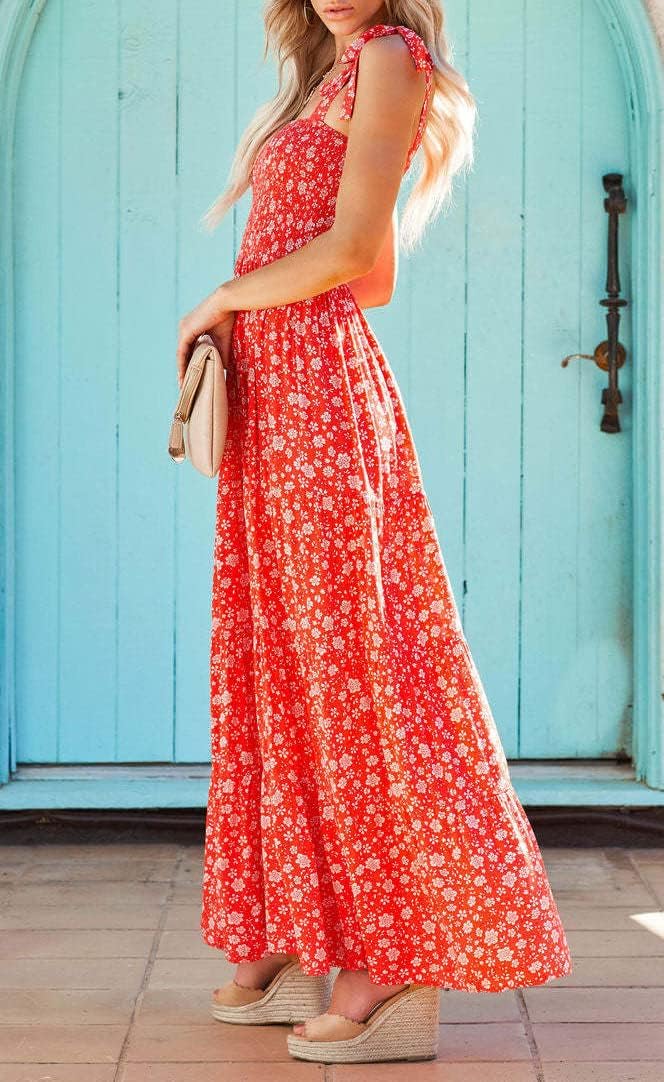 GOLDSTITCH Women's Summer Boho Spaghetti Strap Ruffle A Line Beach Long Maxi Dress - Image 4