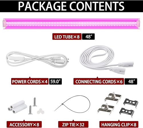 Miniatura 12 de Paquete de 8 luces LED de crecimiento de 2 pies, 192 W (8 x 24 W), luces de cultivo de espectro completo de alta intensidad con alto valor PPFD