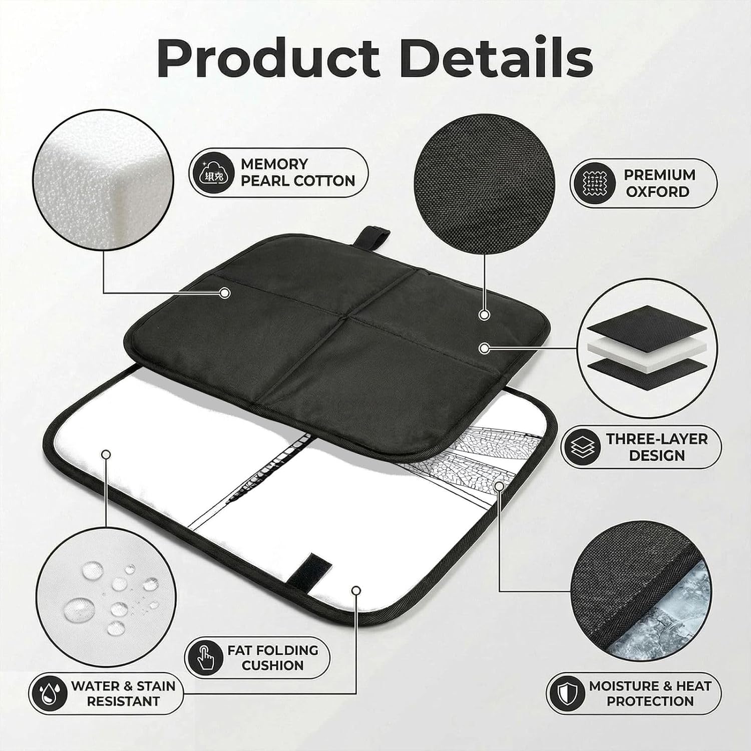 (Dragonfly) Sitting Pad Foldable Seat Cushion Lightweight Camping Seat Mat with Hook for Outdoor Hiking Picnic Camping