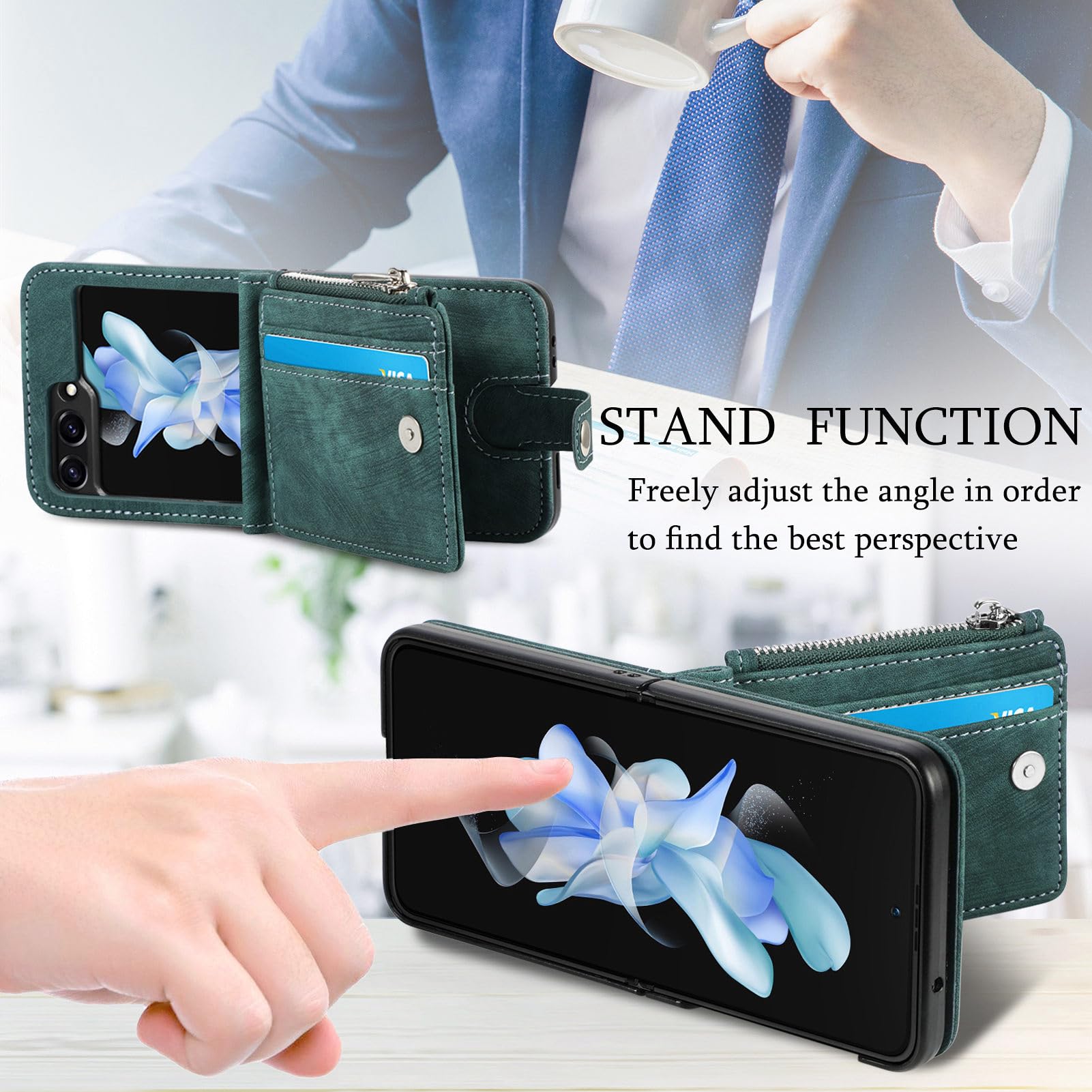 Custodia per Samsung Galaxy Z Flip 5 con Porta Carte di Credito Staccabile, Custodia a Portafoglio con Cerniera in Pelle PU Antiurto Protezione Durevole Cover per Samsung Galaxy Z Flip 5 5G 2023