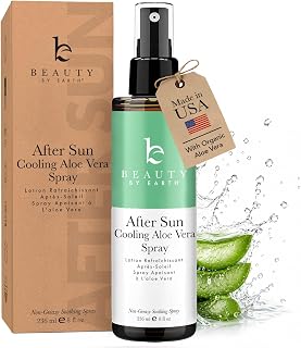 Beauty by Earth After Sun Cooling Aloe Vera Spray - USA Made With Organic Aloe Vera, Fast Absorbing After Sun Care for Sunburn Relief, Skin Cooling Spray, Sunburn Treatment Spray Lotion for Body