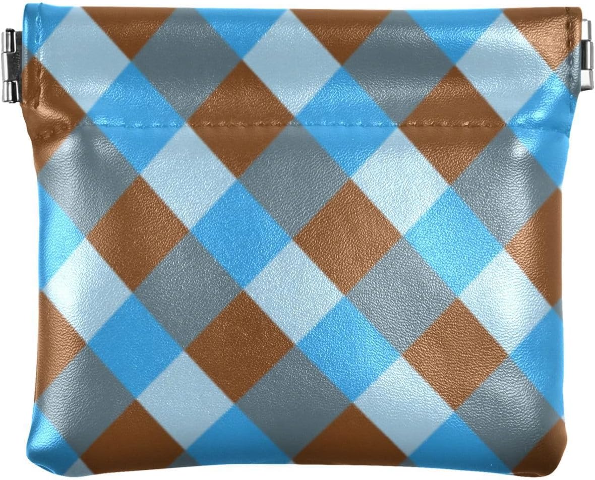 Brown Blue Plaid Fashion Women's Leather Coin Purse Fancy Card Key Organizers for Men Women Travel monedero para