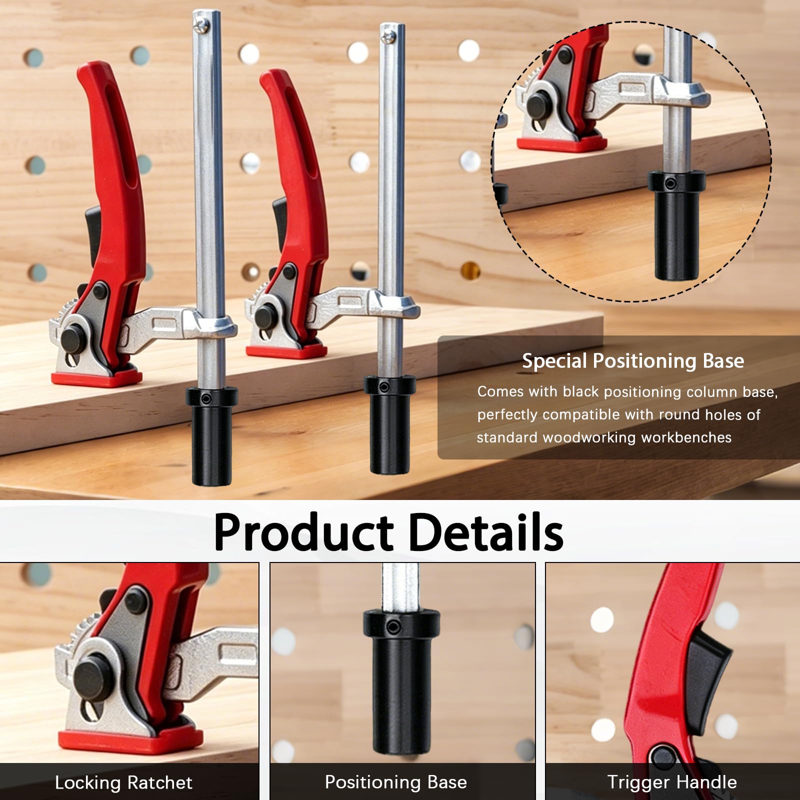 2 Pièces Serre-joint pour Table MFT 20mm, Presseur Rapide à Levier 160x60mm avec Base Prolongée de 40mm, Pince Monomanual pour Établi Bois Table Perforée Outils de Menuiserie Bricolage