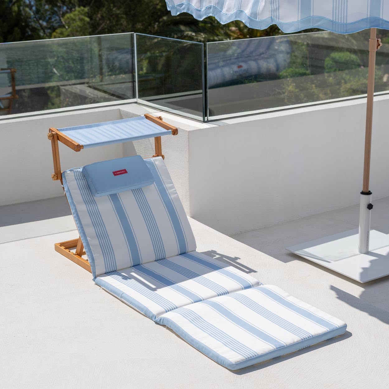 Flamingueo Tumbona Plegable - para Piscina - Reclinable 4 Posiciones - Parasol UPF50+ - Confort Premium - Poliéster - Azul