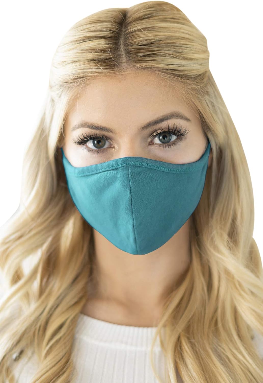 Reusable Fabric Face Mask Covering Unisex - Cute Print Cloth Comfy Washable Breathable Outdoor Mouth Shield Protection Men Women (Pointy/Ear Loop - Solid Light Jade)